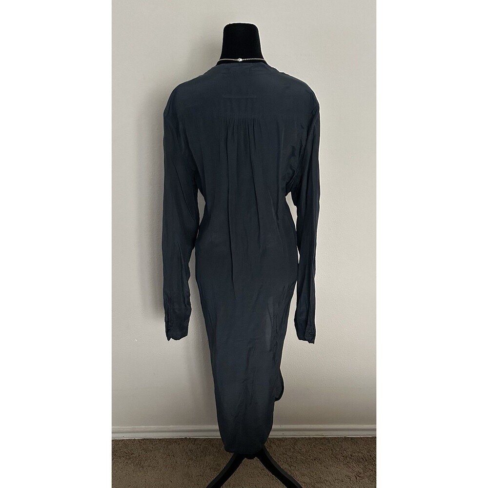CP Shades Blue Long/Midi Dress in Cotton-Silk Blend with V-Neck and Pockets SZ L - Picture 3 of 16